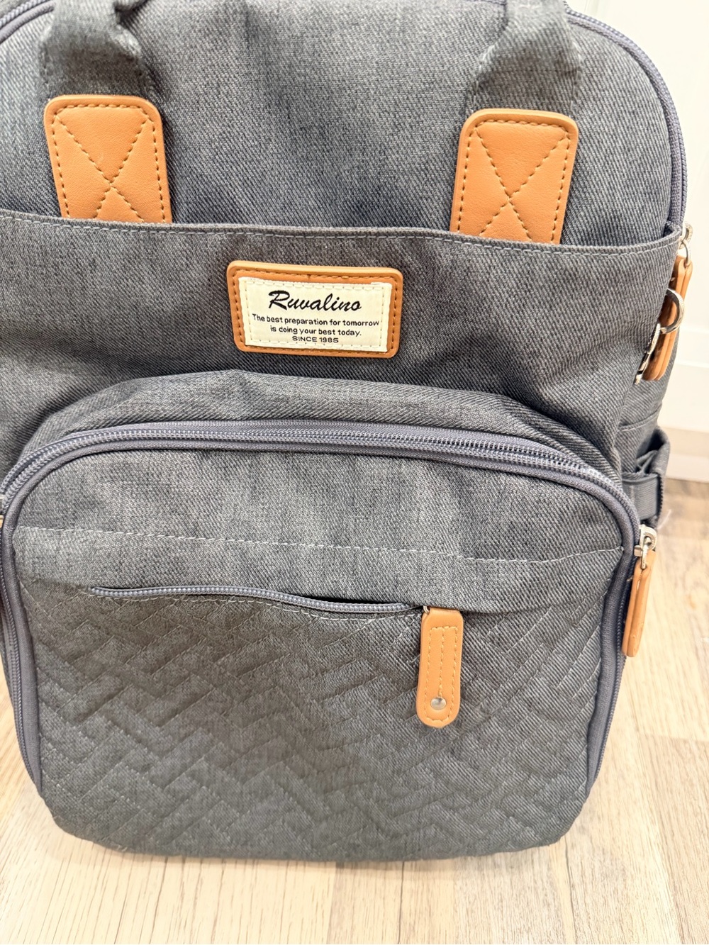 Gray Backpack with Tan Accents